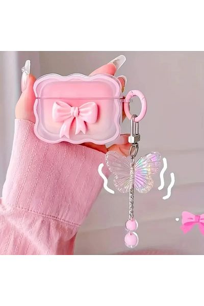 Choice For Airpods pro-pro2 Pink INS wave Bow Transparent Case Stars Wave Gradient Pink  Bow Headphone Cove