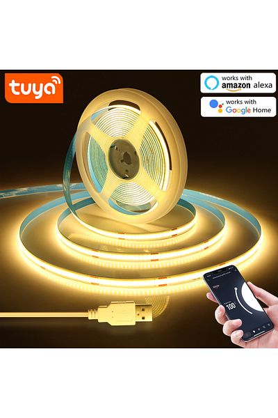 Choice 5m Warm White 5v Usb Wifi Cob Led Strip Light，1m 2m 3m 5m Tuya Wifi App Cob Led Strip Light Work Wit