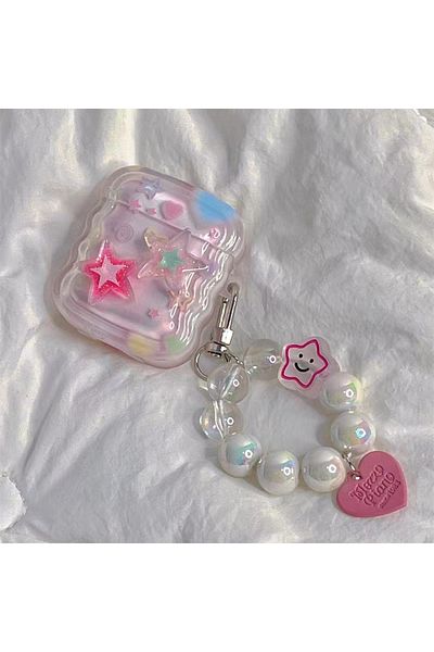Choice airpods 3 Pink Korean Cute 3D Pink Star Wavy Border Headphones Case For AirPods 1 2 3 With Love Hear