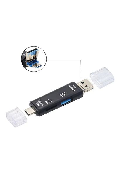 Choice 1pcs Black New 5 In 1 Multifunction Usb 2.0 Type C Usb Micro Usb Sd Tf Memory Card Reader For Andro