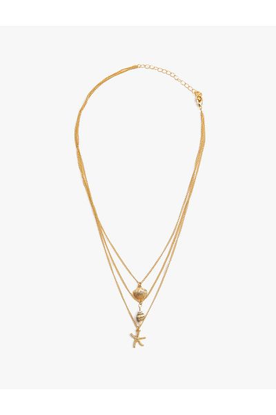 Koton Layered Chain Necklace with Seashell and Star Detail