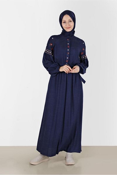 TRENDTESETTÜR Γυναικείο φόρεμα με κέντημα Navy Blue - A.LACİVERT T 42387