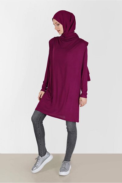 TRENDTESETTÜR Purple Bougainvillea Draped Neckline Tunic - Women's t 42389