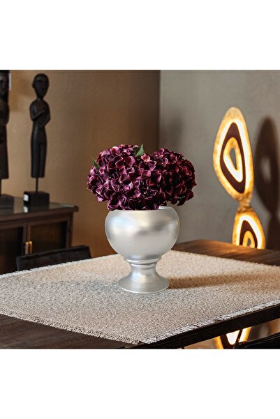 Evdek Ayaklı Tombul Gümüş Çömlek Saksı 20x14 Cm