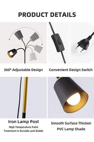 Lumely Modern Floor Lamp,Height Adjustable 360°Rotation Lampshade,3 Lighting Modes,E27,12W,Black