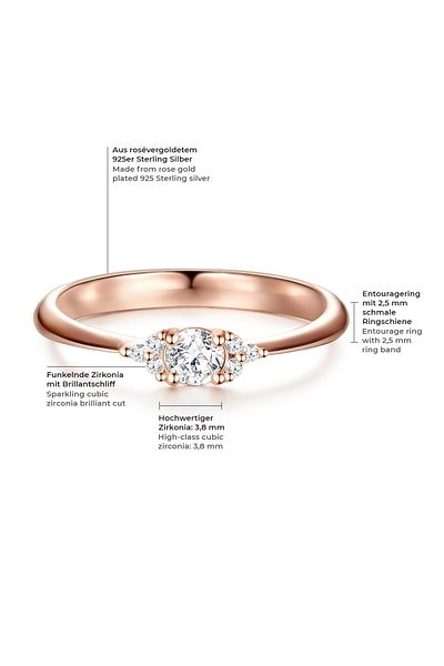 Trilani Silberring Yüzük Sterling Silber rosegold Zirkonya weiß