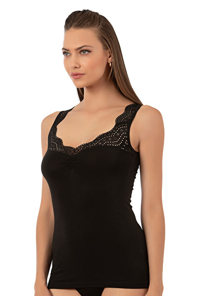 ÖZKAN underwear Özkan 26961 Women's Cotton Modal Lace Flexible Soft Thick Strap Undershirt