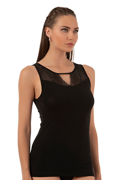 ÖZKAN underwear Özkan 26963 Γυναικείο βαμβακερό μοντάλ ελαστικό μαλακό δαντέλα μπροστά με χοντρό λουράκι