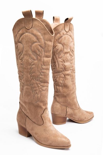 Tonny Black Γυναικείες μπότες Western Cowboy με κεντημένη σόλα Thermo Suede Mink