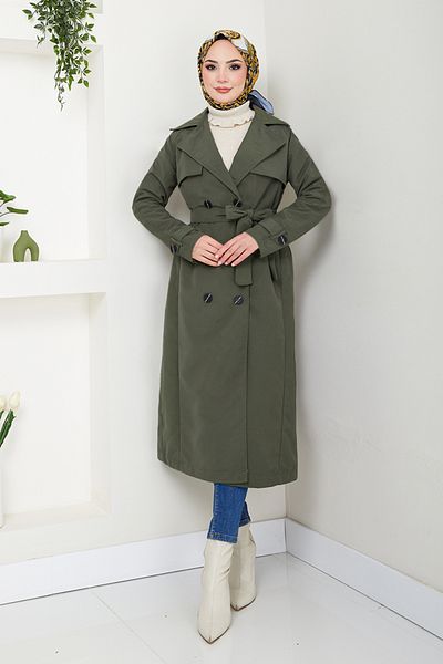 ModaMerve Χακί Trench Coat 16126BSK984-M - Κουμπί μπροστά
