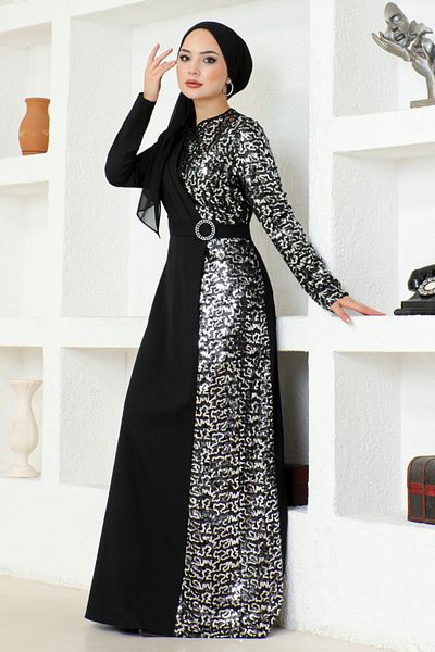 ModaMerve Rochie de seara cu paiete argintie - ASM2516