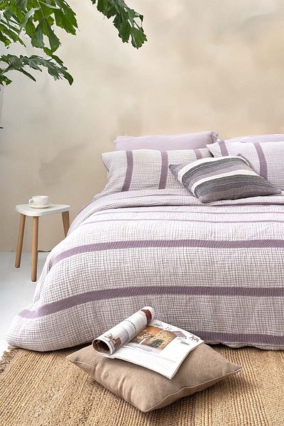 Barine Κάλυμμα διπλής παπλωματοθήκης Corca Cotton Γκρι / Λιλά 200x220