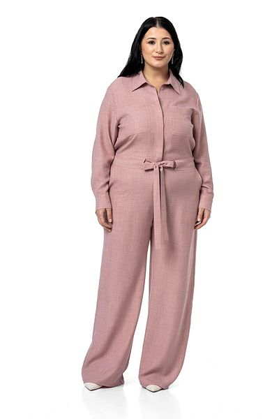 DISENTIS MODEST Plus Size Wide Leg Pink Jumpsuit with Tunnel Waist and Elastic Back