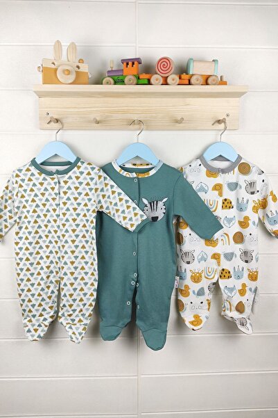 Desenli Unisex 3 Lü Bebek Tulum Seti