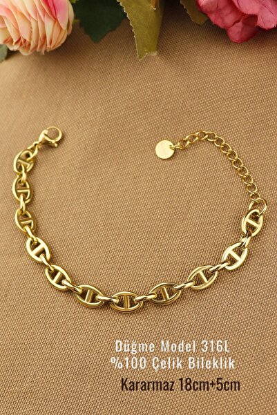 Keyifli Hayaller 316L Steel Button Model Bracelet - Modern Trend, Tarnish Col...