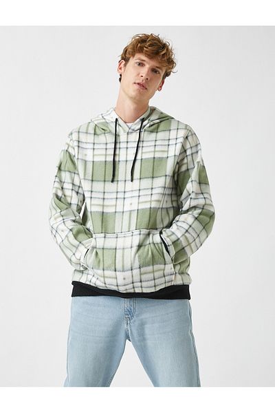 Koton Kariertes Fleece-Kapuzen-Sweatshirt
