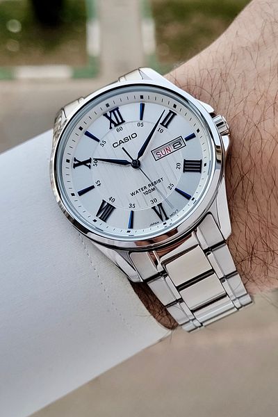 Casio Silver Color Men's Wrist Watch with Numerals Blue Cord