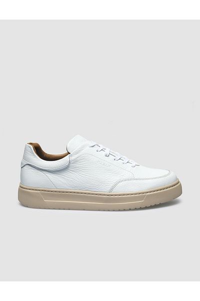 Cabani 100% Genuine Leather White Lace-up Men's Sneaker
