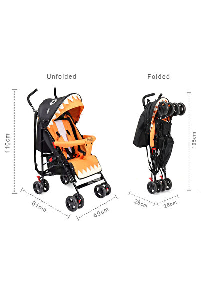 Babyhug Lil Monsta EN Certified Stroller, 6M-3Y, Adjustable Leg Rest, Safety Harness - Orange/Black