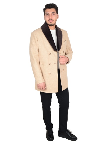 Cengiz İnler Cengiz Inler Yaka Kürklü Kruvaze Erkek Kaşe Kaban