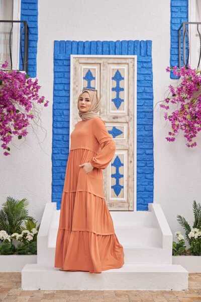 Neways ليندا 6510- موديل فستان سمك السلمون برباط