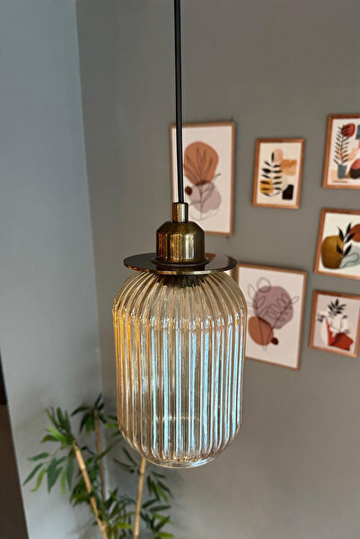 Bamyum Wingmn Bal Rengi Cam Tekli Avize Eskitme İnce UBaşlık Retro Sarkıt Restoran Salon Aydınlatma