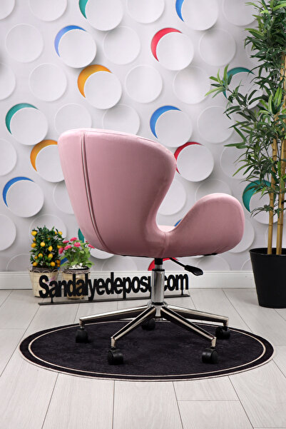 SandalyeDeposu Domas Krom Ayaklı Çalışma Koltuğu (Pembe Kumaş)