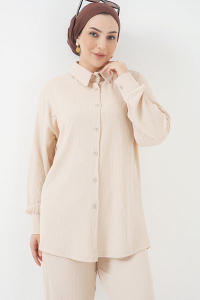 Bigdart T5858 Πλεκτό Hijab Διπλό Σετ - Κρέμα