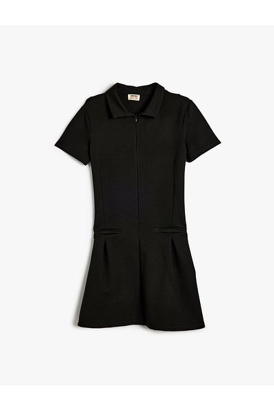 Koton Shirt Neck Dress Short Sleeve Zipper Closure Viscose Fabric