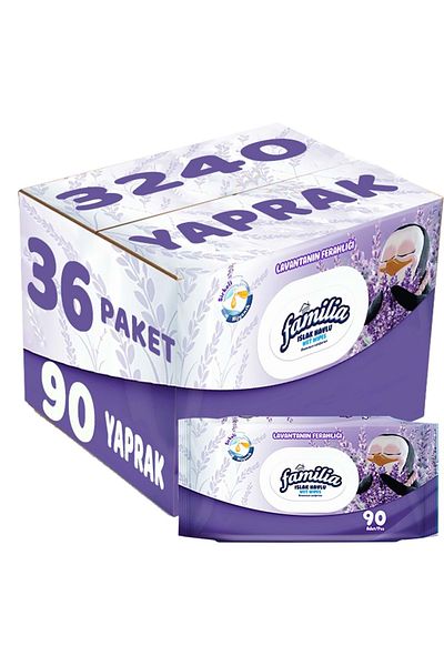Familia Wet Towel Wipes Freshness of Lavender 90 Sheets Set of 36 with Plastic Cover 3240 Sheets