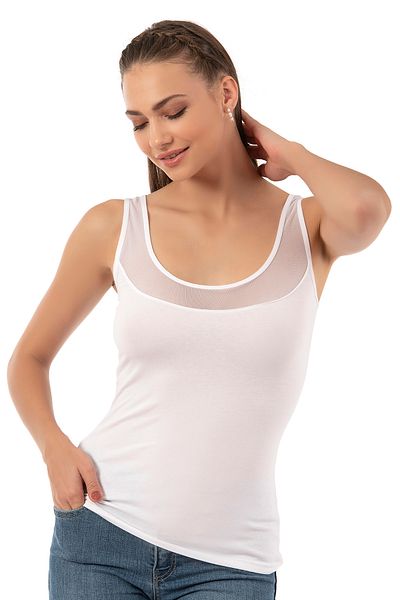 ÖZKAN underwear حذاء نسائي من Özkan 20575 مصنوع من القطن والليكرا مصنوع من الجيرسيه الفردي مع تفاصيل من التول وأشرطة سميكة وياقة حمام السباحة