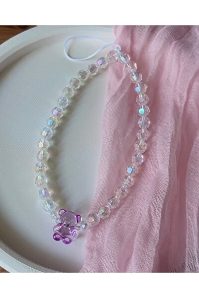 MİRAZ TASARIM MİRAZTASARIM MOR AYICIKLI PARLAK BONCUKLU TELEFON CHARMI TELEFON ASKISI