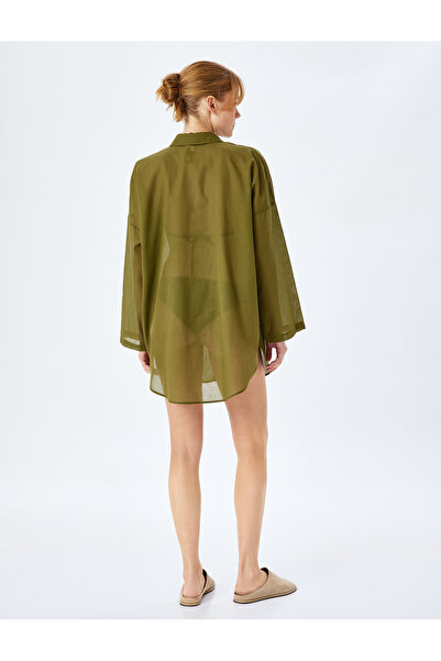 Koton Φόρεμα παραλίας με μακρυμάνικο πουκάμισο με βαμβακερό γιακά