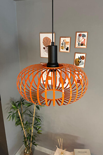 Bamyum Este Turuncu Sarkıt Avize Siyah Fener Ahşap Başlık İç Mekan Aydınlatma Dekoratif Mutfak Cafe Ofis