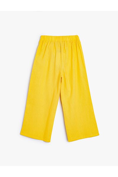 Koton Linen Wide Leg Trousers with Belt Detail