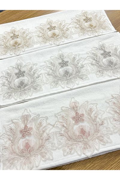 AYHANHOME حامل مهر مزين بدانتيل فرنسي مكون من 3 قطع مقاس 50 × 90 منشفة مخملية لليد والوجه