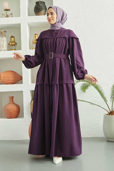 Neways Carla 6605-Plum Gathered and Belted Dress