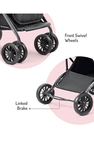 Bonfino Duo Tag Stroller, 0+ Months, Adjustable Backrest, 360 Swivel Wheels - Black