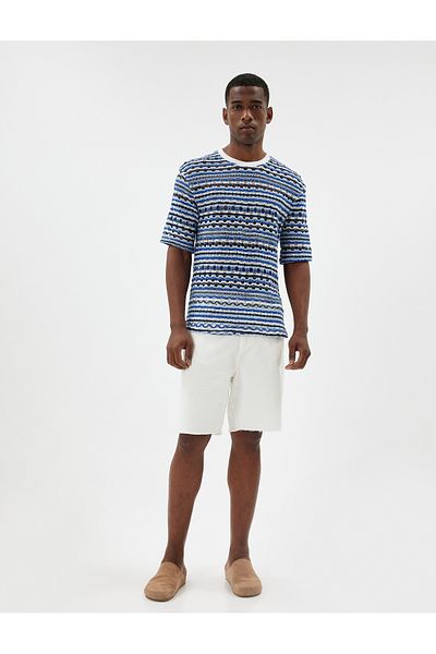 Koton Μπλουζάκι Oversize με υφή από βαμβάκι - ημιδιαφανές, κοντό μανίκι, λαιμόκοψη