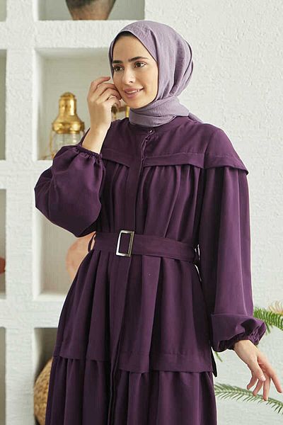 Neways Carla 6605-Plum Gathered and Belted Dress