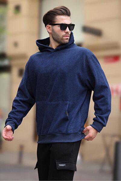 Madmext Чоловічий флісовий світшот 7093 темно-синій з капюшоном та кишенями Детальніше