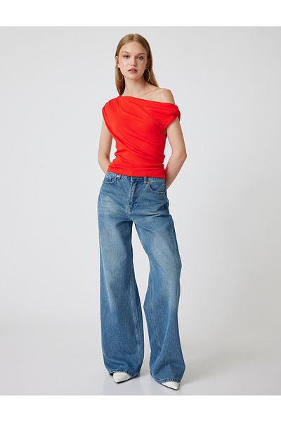 Koton One Shoulder Draped Slim Fit Cotton Top