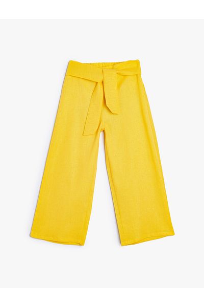 Koton Linen Wide Leg Trousers with Belt Detail