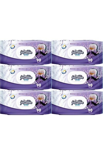 Familia Wet Towel Wipes Freshness of Lavender 90 Sheets Set of 6 with Plastic Cover 540 Sheets