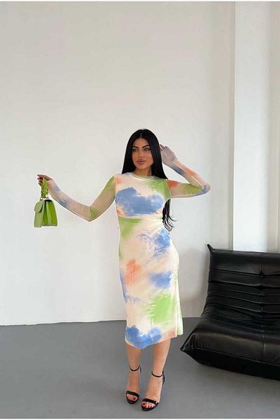solena sln Γυναικείο κομψό φόρεμα από τούλι με μοτίβο με δαχτυλίδι