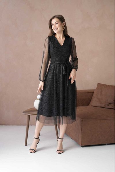 CİXAPLE V-Neck Midi Length Tulle Dress