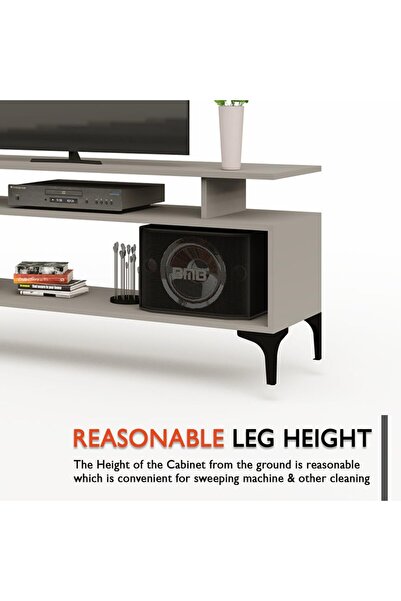 Mahmayi Modern TV Stand, Support Upto 50-Inch TV Media Console with 2 Storage Shelfs-Light Grey