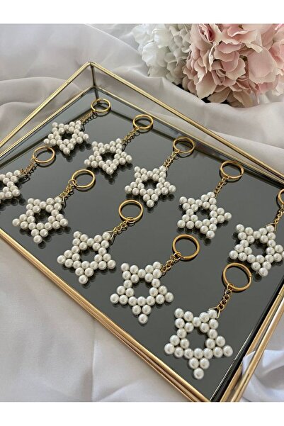 Emtory Home 20 Adet | Gold Zincirli İnci Yıldız Anahtarlık - Kına Nişan Nikah...