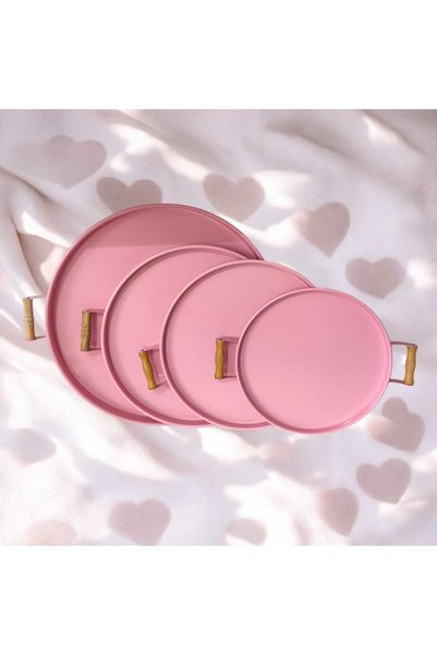 Generic Brand Set of 4 Metal Tray with Wooden Handles - 50, 40, 37, 30 cm Coffee Tray Presentation Tray