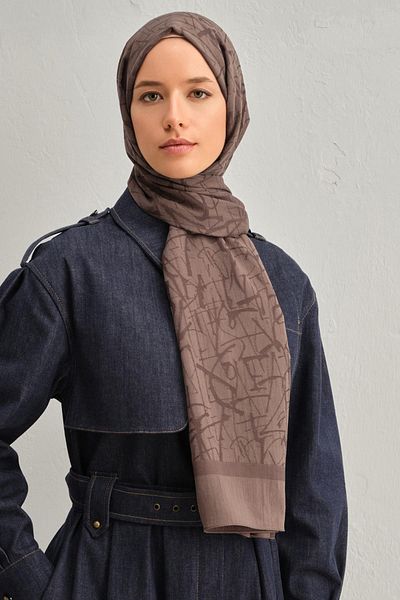 Armine Tensel-Silk Shawl - Μοτίβο γραμμής - BFATN3 - 32104 - Ανοιχτό καφέ